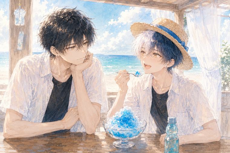 かき氷を食べる昴と見守る理来